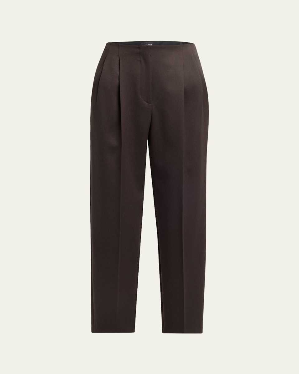 Pleated Wool Straight-Leg Ankle Trousers